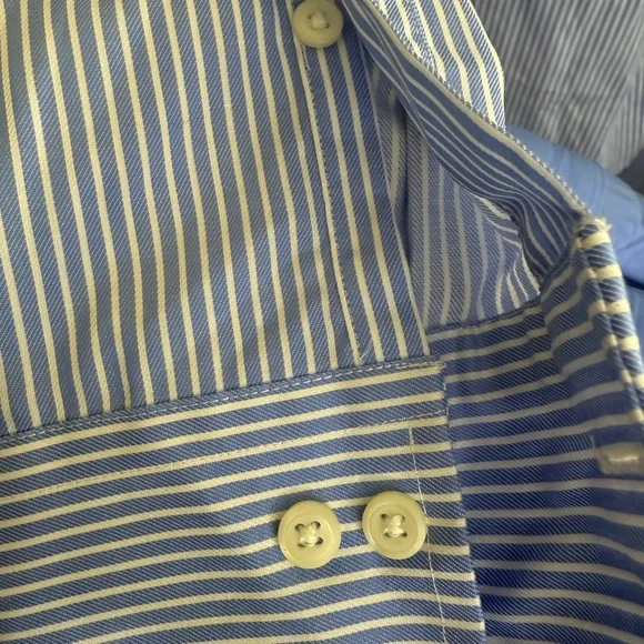 Lauren Ralph Lauren Men's Non-Iron Blue & White Striped Dress Shirt 100% Cotton - Picture 7 of 9